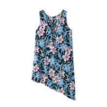 

Summer Sarafans Bohemian Beach Big Size Dress Woman 2018 6xl 7xl Asymmetrical Chiffon Leaf Print Vacacion Bandage Blue Sundress