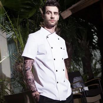 

Aprons Chef clothing short sleeve summer hotel kitchen clothing Western restaurant male double breasted overalls apron