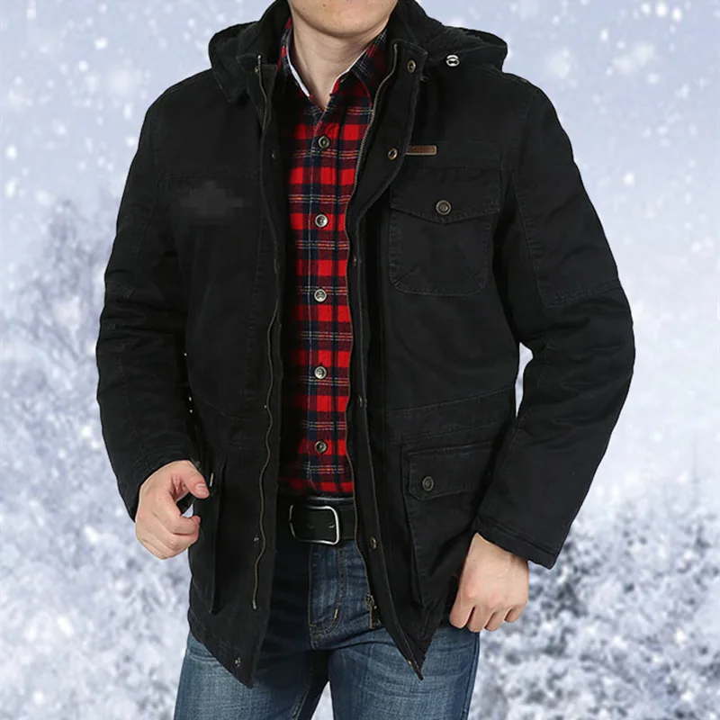 Зимняя мужская теплая ватная хлопковая Вельветовая подкладка, утепленная однотонная хлопковая куртка, Мужская куртка, повседневная верхняя одежда, пальто MZ1208 - Цвет: black blue