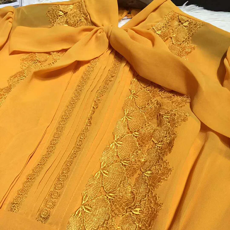 SEQINYY шифоновое платье Лето Весна Новая мода дизайн длинный рукав Высокое качество кружево желтое Плиссированное длинное платье для женщин