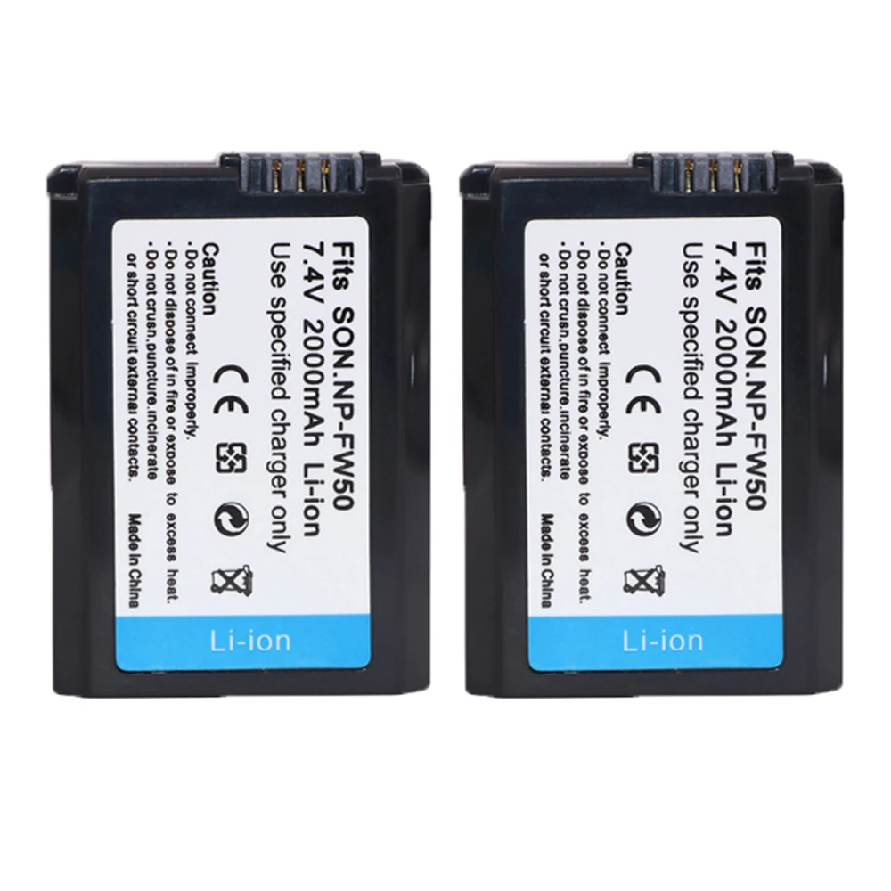 2Pcs 2000mAh NP FW50 NP FW50 Camera Battery for Sony a5100 NEX5T NEX5R