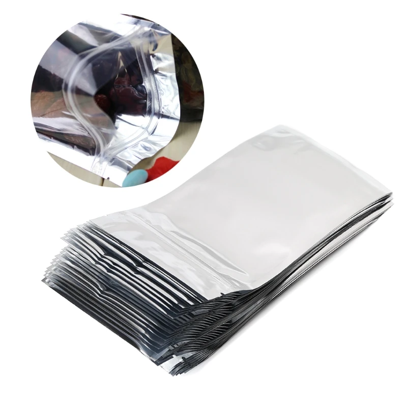 50PCS Translucent plating aluminium ziplock bag Reclosable Silver