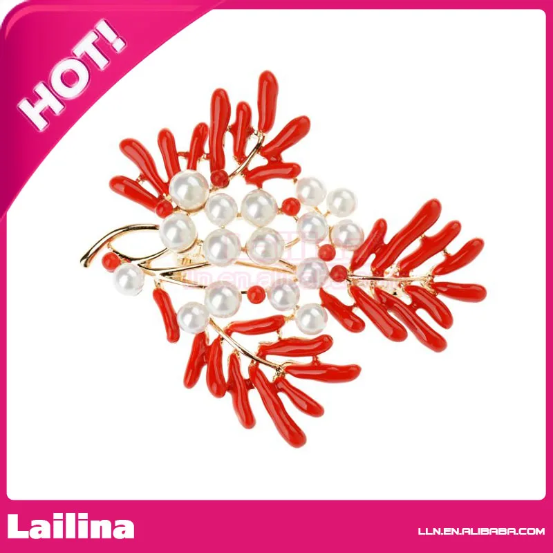 Bouquet Bridal Brooch Pin Red Leaf Branch White Pearl | Украшения и аксессуары