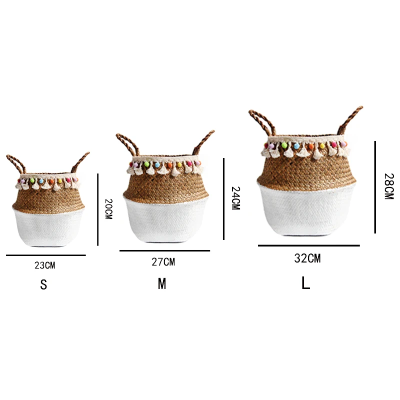Ручная плетеная корзина бамбуковая Seagrass цветочный горшок корзина для хранения Складная соломенная Лоскутная ротанговая Seagrass живот сад украшение - Цвет: 3pcs set