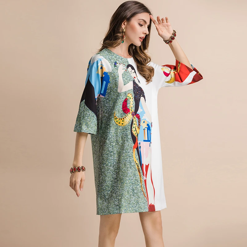 Женское повседневное платье LD LINDA DELLA, модельное свободное платье мини с рукавом 3/4, блестками и принтом персонажа, лето