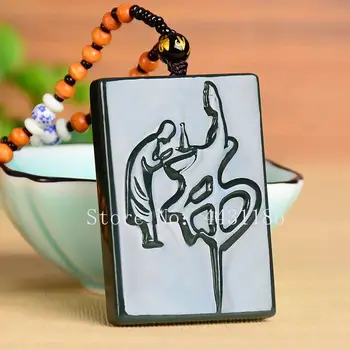 

Hand Carved Natural Dark Green Jade Buddhism Theme Lucky Pendant