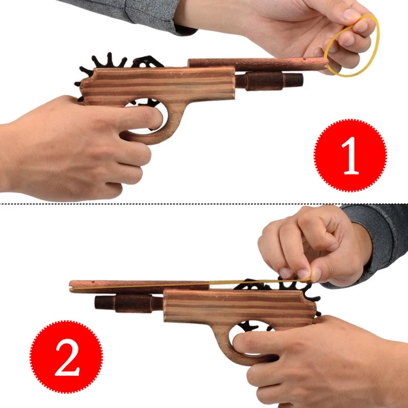 Fashion Safety Creative New Wooden Rubber Band Gun Revolver Kids Boys Children Funny Outdoors Game Shooters Manual Pistol Toys