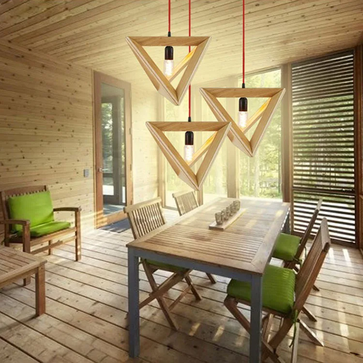 

Vintage Retro Pendant Light Oak Wood 100cm LED E27 Hanging Triangle Rope Light Fixture Luminaire Lamparas