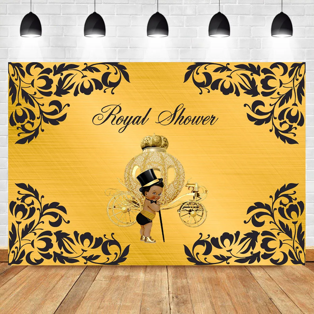 

NeoBack Royal Baby Shower Photography Backdrops Black Pattern Dark Skin Boy Pumpkin Car Gold Background Photography