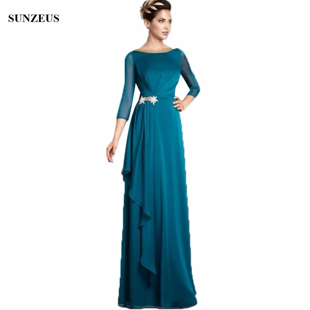 

A-line Three Quarter Sleeve Long Chiffon Mother Of The Bride Dresses For Weddings Elegant Women Party Gowns CM023