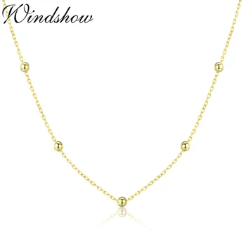 35cm-90cm 925 Sterling Silver Gold Color Cross Beaded Chain Choker Necklaces Women Girls Jewelry Kolye Collares Collane Ketting
