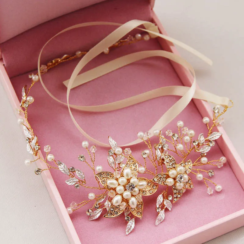 Koop Elegante Bruid Parel Crystal Hoofdband voor Vrouwen Strass Voorhoofd Haar Accessoire Bruiloft Bloem Haar Sieraden Hoofddeksel ML174