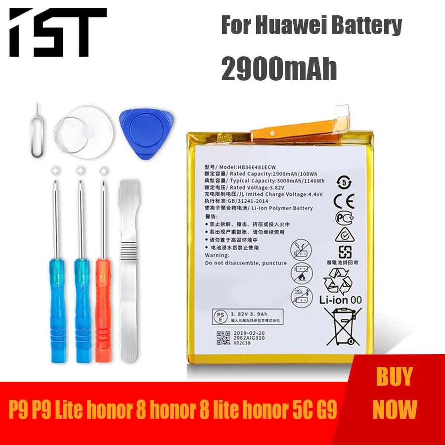 

IST Original Phone Battery HB366481ECW For Huawei Ascend P9 P9 Lite honor 8 honor 8 lite honor 5C G9 Battery 2900mAh Free Tools