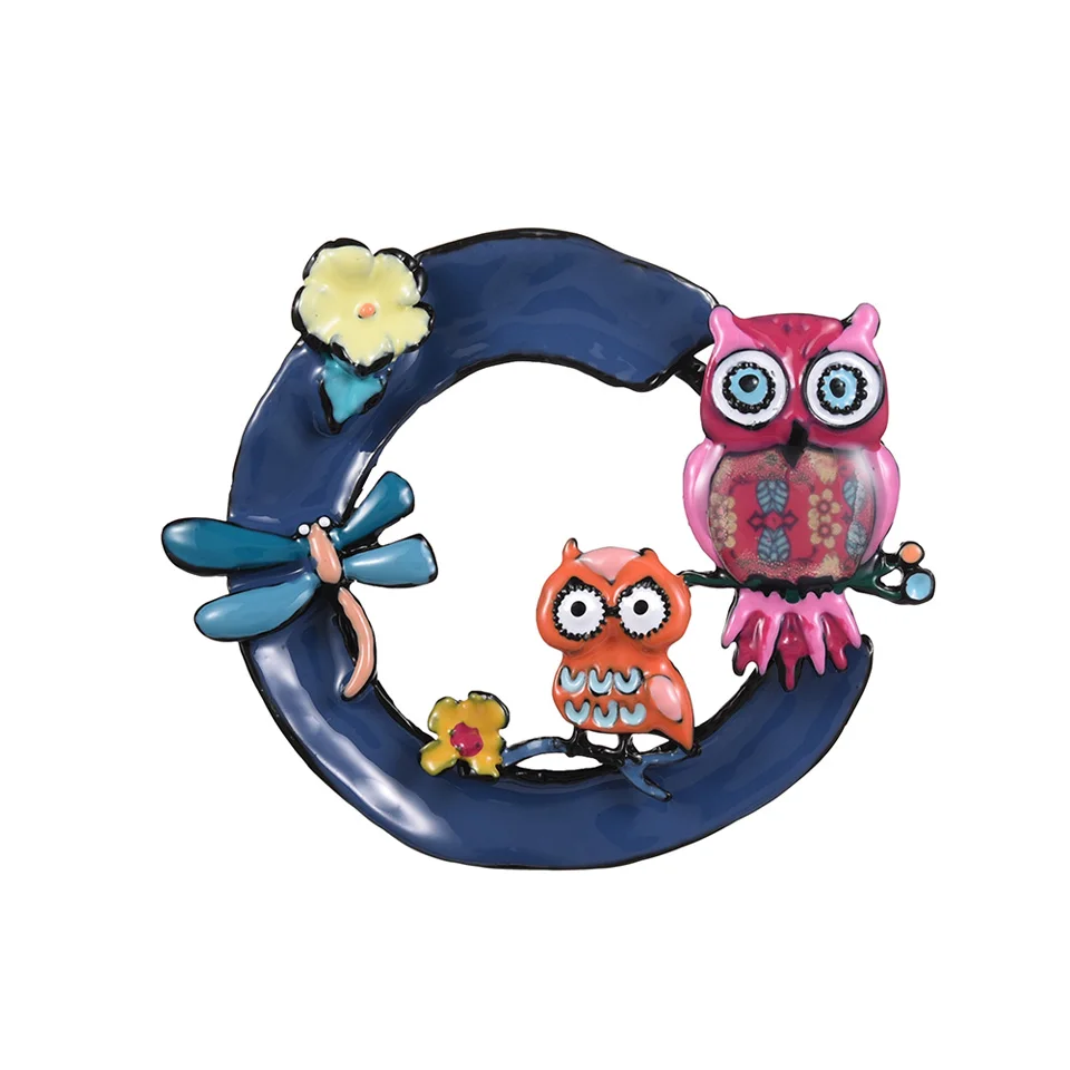 Fashion Large Mother Owl and Son Brooches for Women Cartoon Dragonfly Pins Vintage Jewelry Wholesale Men Boys Alloy Brooch Pin