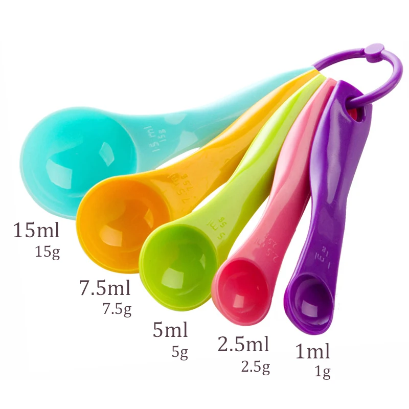 

TUUTH 5pcs/set Measuring Spoons Colorful (1 / 2.5 / 5 / 7.5/ 15ml) Measure Spoon Super Useful Sugar Cake Baking Spoon Scale