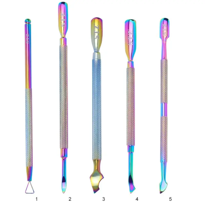 

5 Styles Dual-Ended Rainbow Cuticle Pusher Metal Nail Art UV Gel Remover Peeler Scraper Professional Manicure Pedicure Care Tool