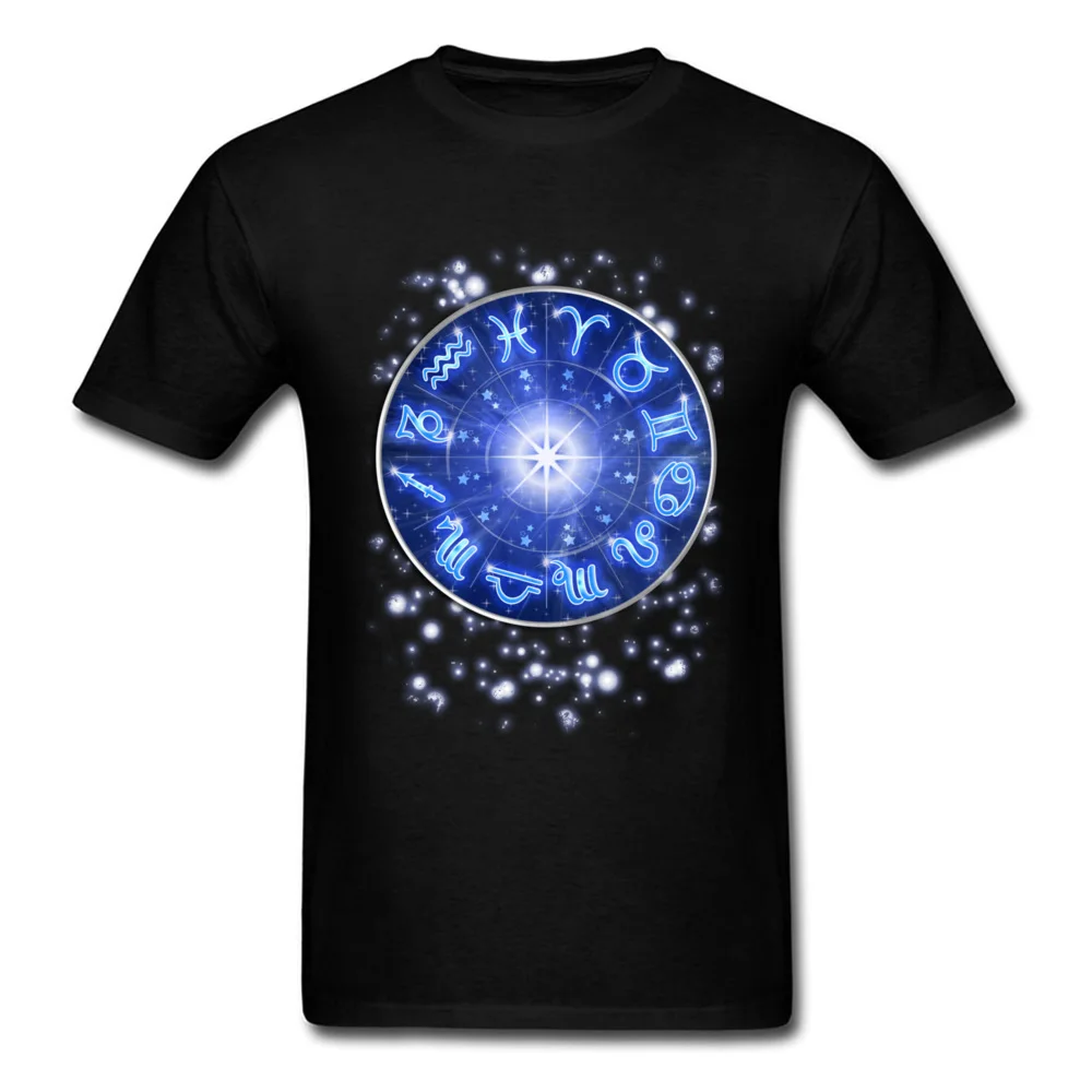 Zodiac Signs Blue Galaxy Circle 100% Cotton Tops Shirts for Men 3D Printed T Shirts New Design Crewneck Sweatshirts Short Sleeve Zodiac Signs Blue Galaxy Circle black