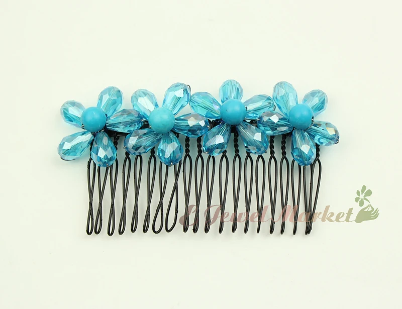 N13112706 синий столкнулись Drop Crystal Blue Pearl цветок шпилька гребень клип | Украшения и