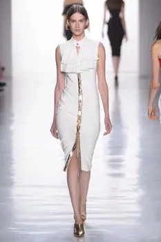 

High Quality Celebrity White Front Open Fork Knee Length Rayon Bandage Dress Cocktail Party Bodycon Dress