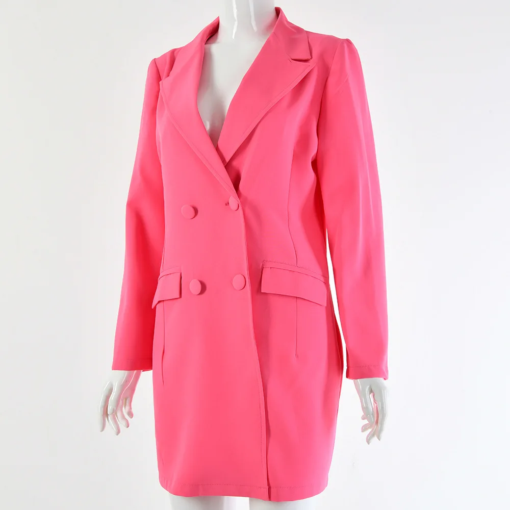 Розовый офисный строгий костюмный Блейзер, куртка, модное женское пальто с длинными рукавами, женский черный элегантный двубортный пиджак