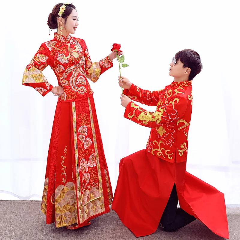 

Overseas Chinese Wedding Cheongsam Vintage Phoenix&Flower Evening Party Dress Classic Marriage Suit Full Length Qipao Size 3XL