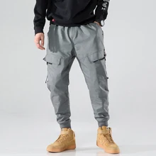 Side Pockets Harem Pants Men Grey Cargo Pants Casual Male Elastic Waist High Quality Joggers Ripped  Joggers Hip Hop Sweatpants