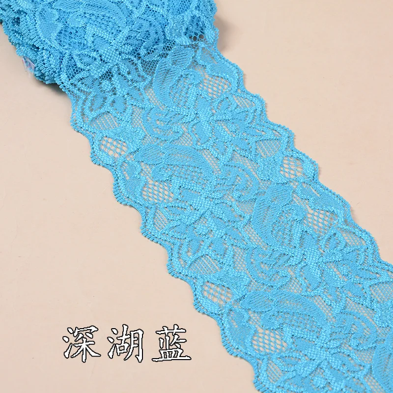 8cm Soft Elastic Spandex Lace Trim Fabric Ribbons Tape DIY Clothing Underwear Accessories Wedding Decoration White Lace Trimming - Цвет: Lake Blue