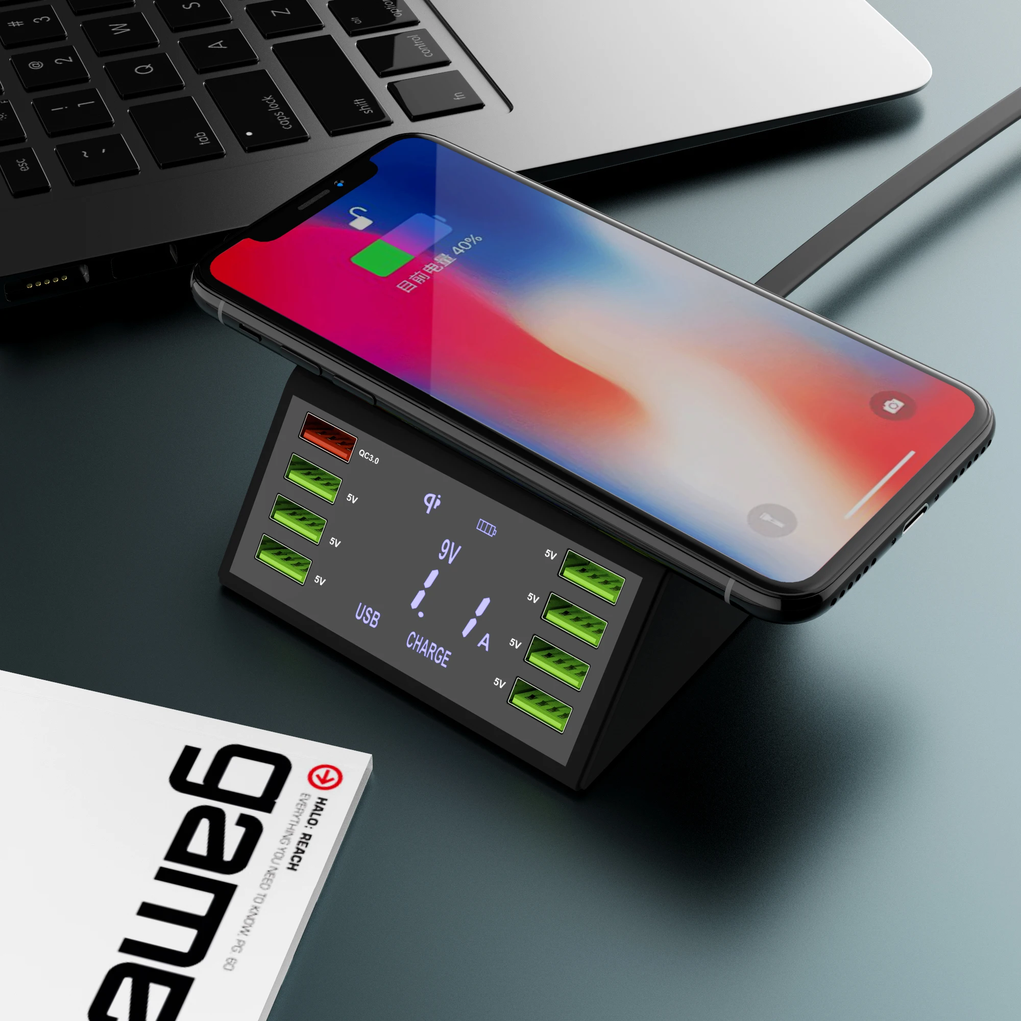 AIXXCO USB Quick Charger 60W 8-Port LED Display