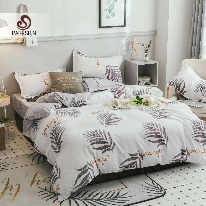 

ParkShin Fashion Leaf Bedding Set Comfortable Duvet Cover Bedspread Pillowcase Flat Sheet Double Queen King Size Bed Linen