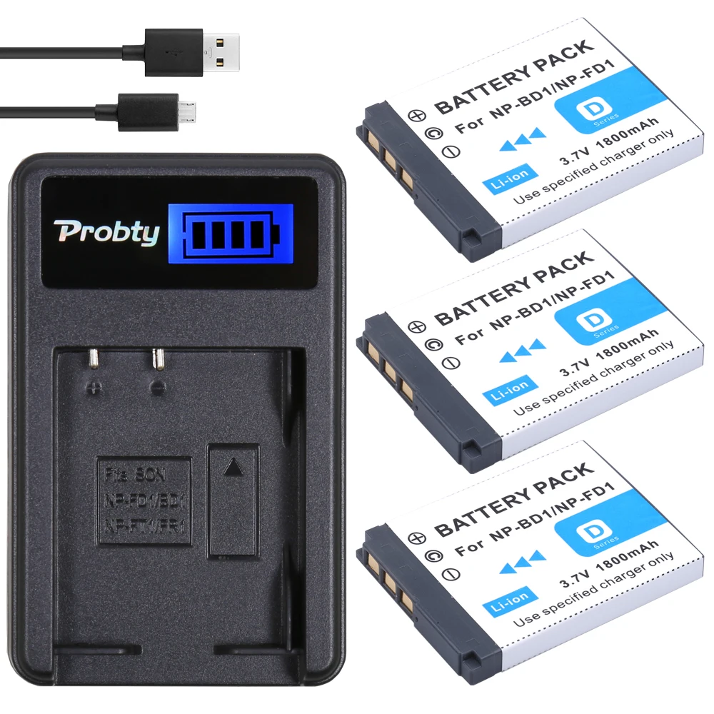3 Pz Probty Np-Bd1 Np Bd1 Batteria + Caricabatterie Lcd Per Sony Cybershot Dsc-T2 Dsc-G3 Dsc-T70 Dsc-T75 Dsc-T77 Dsc-T200 Dsc-T300 T900