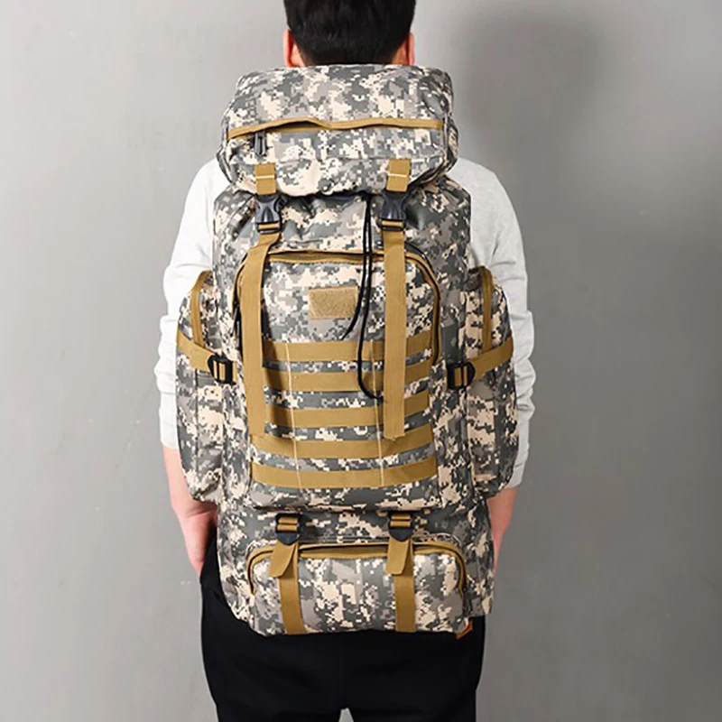 

Camouflage Men's Large Outdoor Waterproof Hiking Backpack Wear Oxford Cloth Outdoor Mountaineering Bag 80L Large Capacity
