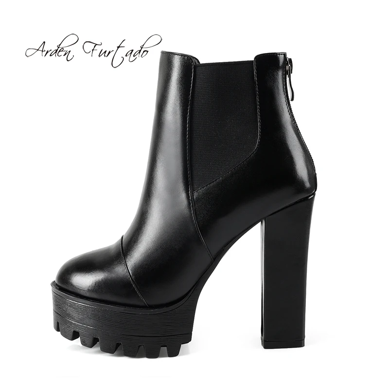 

Arden Furtado 2018 spring autumn winter high heels 12cm ankle boots round toe size 41 42 43 black genuine leather boots ladies