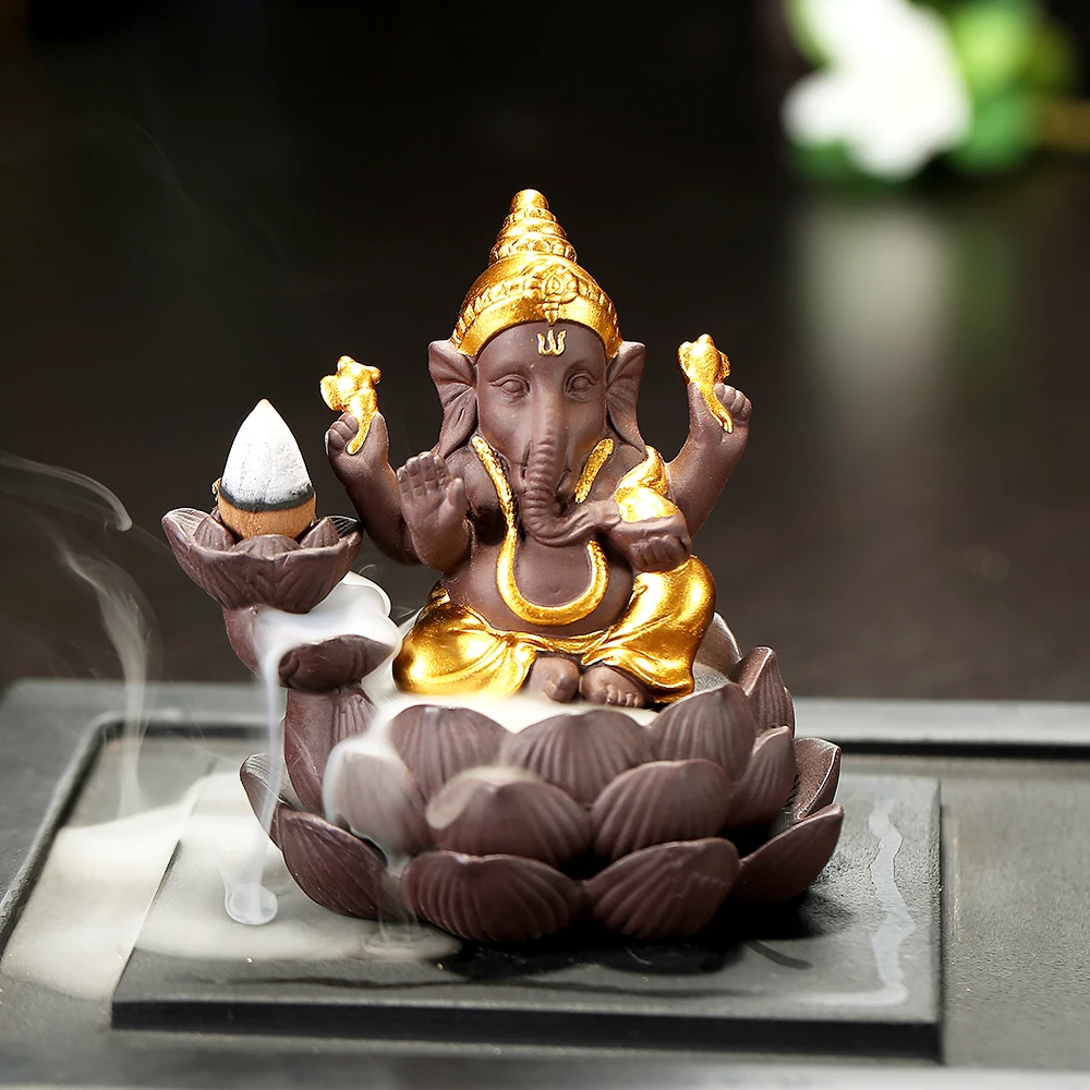 

T Elephant Trunk God Backflow Incense Stove Ceramic Cone Censer Lotus Burner Stick Incense Holder for Tearoom Home Decor Burners