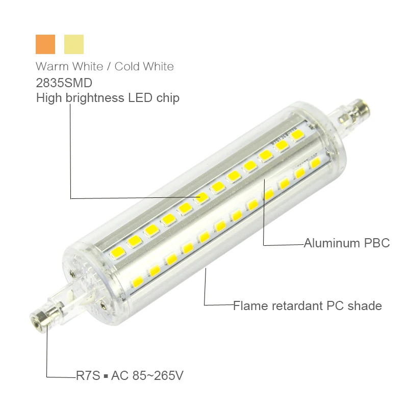 Светодиодный светильник, лампочка R7S светодиодный, кукуруза 2835 SMD 78 мм, 118 мм, светильник, заменяет галогенную лампу, переменный ток 85-265 в, 9 Вт, 15 Вт, энергосберегающий прожектор, светильник