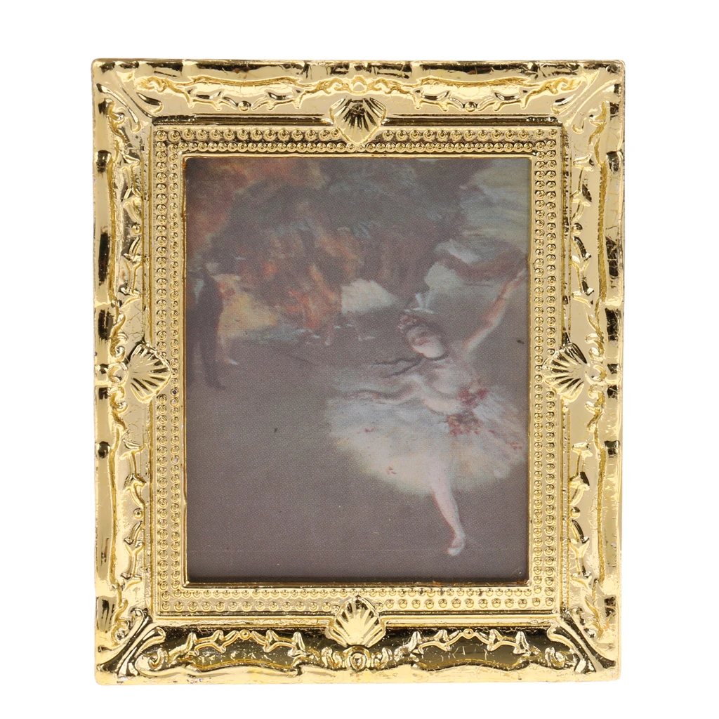 Handcrafted Vintage 1/12th Painting Frame Walls Poster Photo Frame With Miniature Easel Stands for Dolls House Life Scene Decor