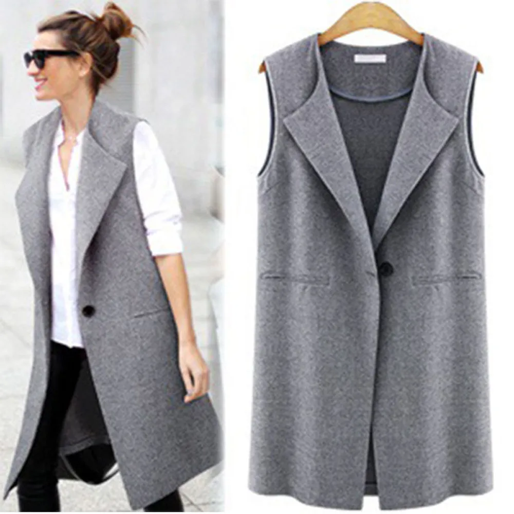 Womens Sleeveless Jacket Long Coat Cardigan Gilets Women Outerwear