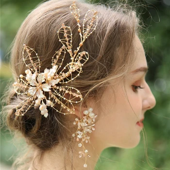 

Freshwater Pearls Floral Bridal Jewelry Handmade Hair Clips Barrettes Wedding Hair Accessories Brides Headpieces