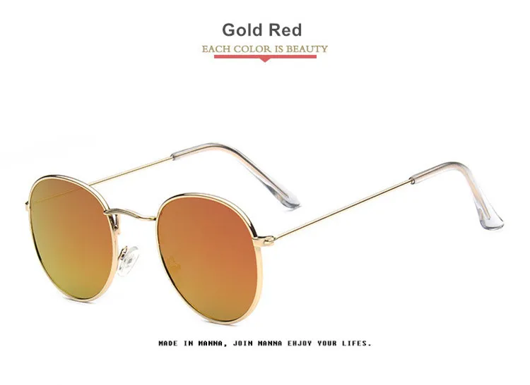Oulylan, мужские круглые солнцезащитные очки, женские очки с металлической оправой, модные, брендовые, дизайнерские, с зеркальным покрытием, очки UV400 - Цвет линз: Gold Red