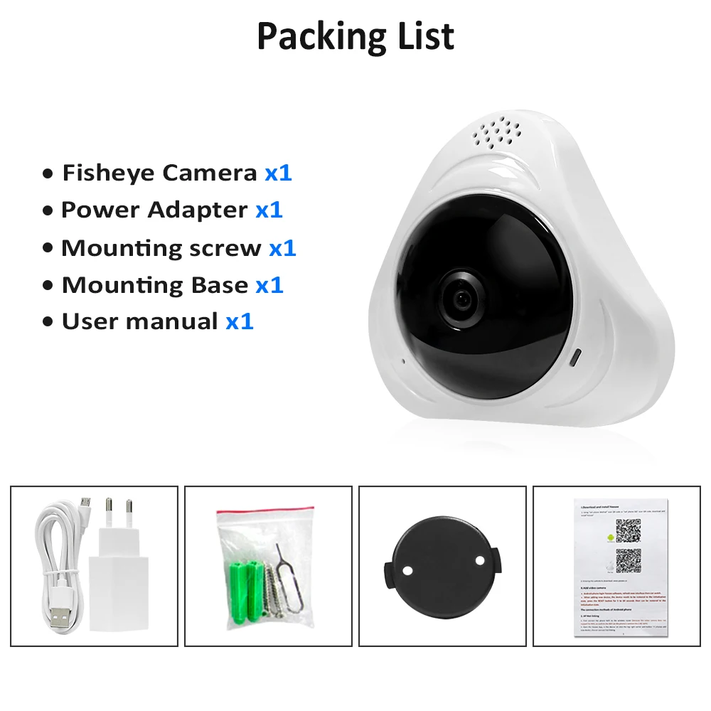 

Hiseeu HD Wi-Fi Panoramic IP Camera 360 Degree VR Fisheye Network CCTV Camera mini home security TF Card Storage two way audio