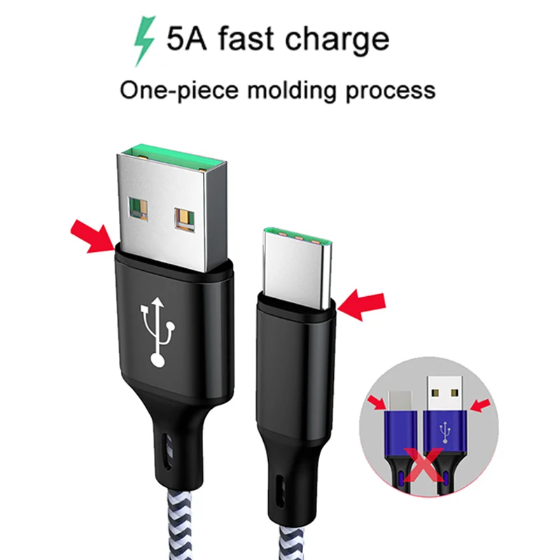 

USB 5A Type C Cable Fast Charging Type-C Super Charger For Huawei Mate 10 Pro 20 Honor 10 Fast Charge Cable For Samsung Xiaomi