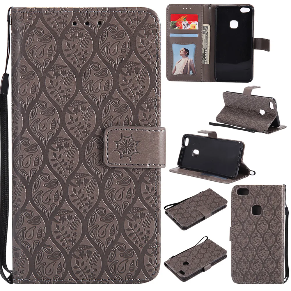 

3D Embossed Rattan Flowers Flip Case For Huawei P10 Lite PU Leather Silicon Luxury Wallet Holster Cover For Huawei P10 Lite Case