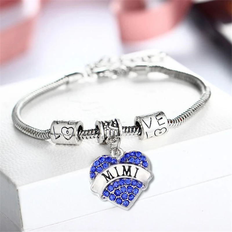 2017 New Best Gift Heart Love MIMI Charm Bracelet for Women Crystal Mom