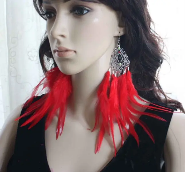 47a-2 The Red Hand Feather Earrings Jewelry 1 pack / 3 pair lhf130621 | Украшения и аксессуары