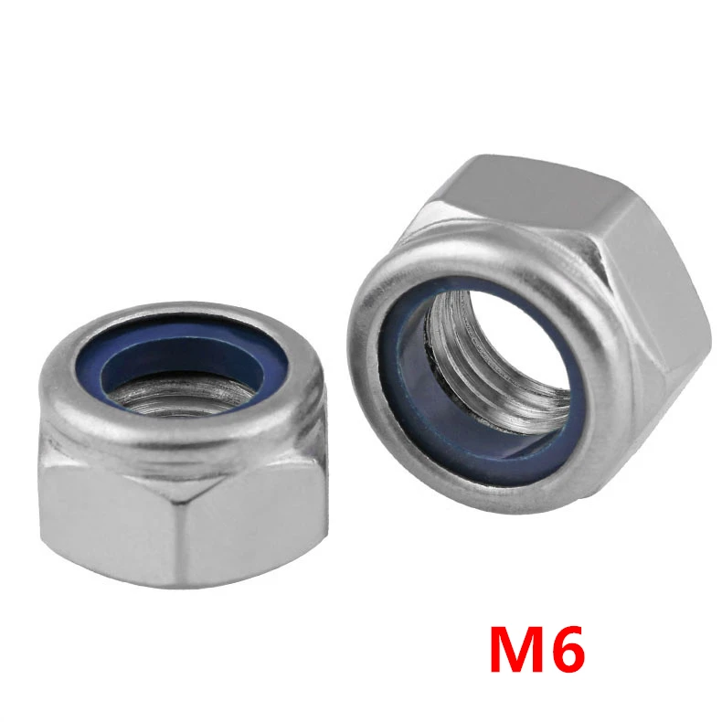 100pcs DIN985 M6 Hexagon Nylon Insert Lock Nuts 304 Stainless Steel A2