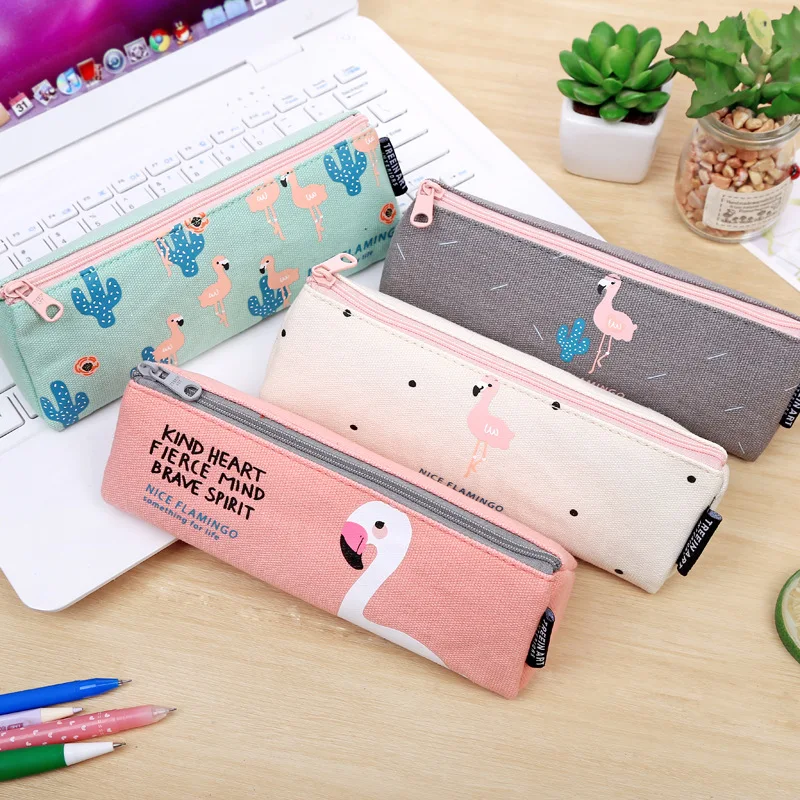 

2017 Kawaii Pencil Case Flamingos canvas School Supplies Bts Stationery Gift Estuches School Cute Pencil Box Pencil Bag