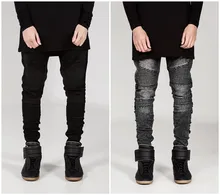 Men s skinny jeans male 2016 Distressed denim jeans stretch Slim washed jeans dark blue jeans