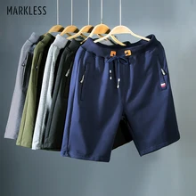 MARKLESS мужские прямые хлопковые пляжные шорты с эластичной резинкой на талии спортивные однотонные повседневные шорты с завязками TG511