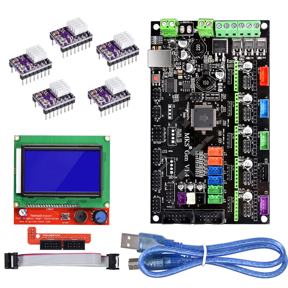 Placa de Controle com 12864 Acionamento do Motor de Passo Biqu Bigtreetech Mks Gen Kit Display Lcd Tmc2130 V1.4 Tmc2208 A4988 Drv8825 8 tmc2208 a4988 drv8825 motor deslizante drive