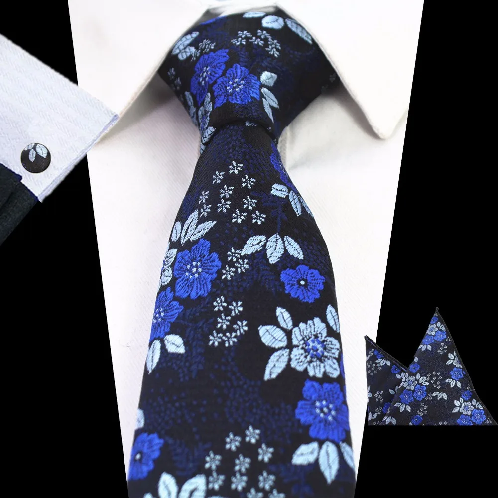 Mans Floral Tie 100% Silk Jacquard Necktie Handkerchief Cufflinks Wedding Tie Set For Men Formal Party