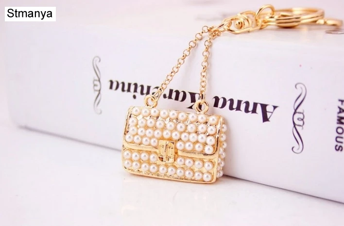 

Bag Key chains - Hot Sale Creative Women Pearl Bag chain KeyChains Key Ring For Women Car KeyRings KeyChains Weddign Gift K1576